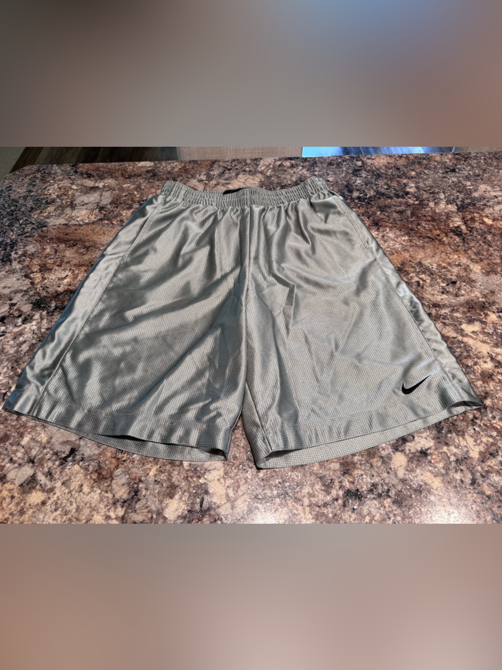 Nike Men's Light Gray Athletic Mesh Shorts with Black Swoosh